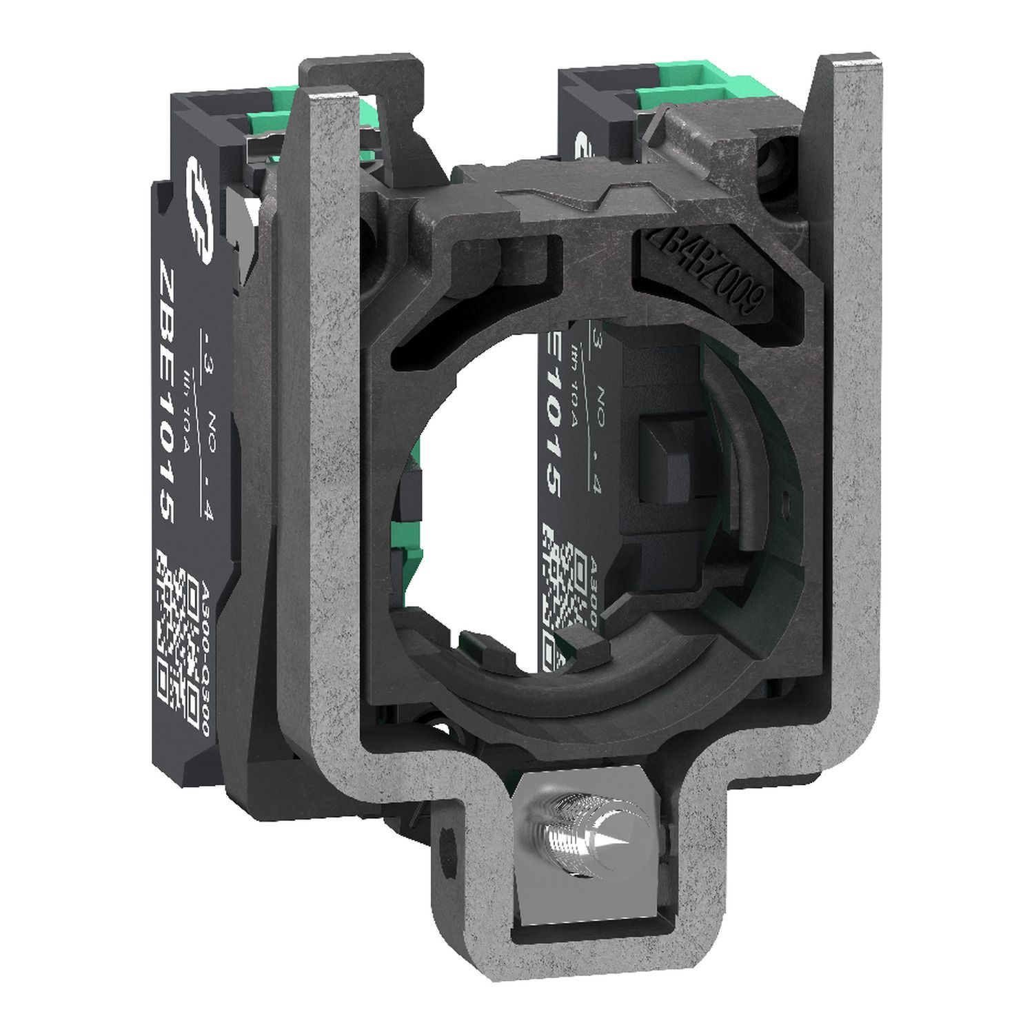 Picture of Complete body contact assembly, Harmony XB4, single contact, with fixing collar, metal, 2 NO, compact push in terminals