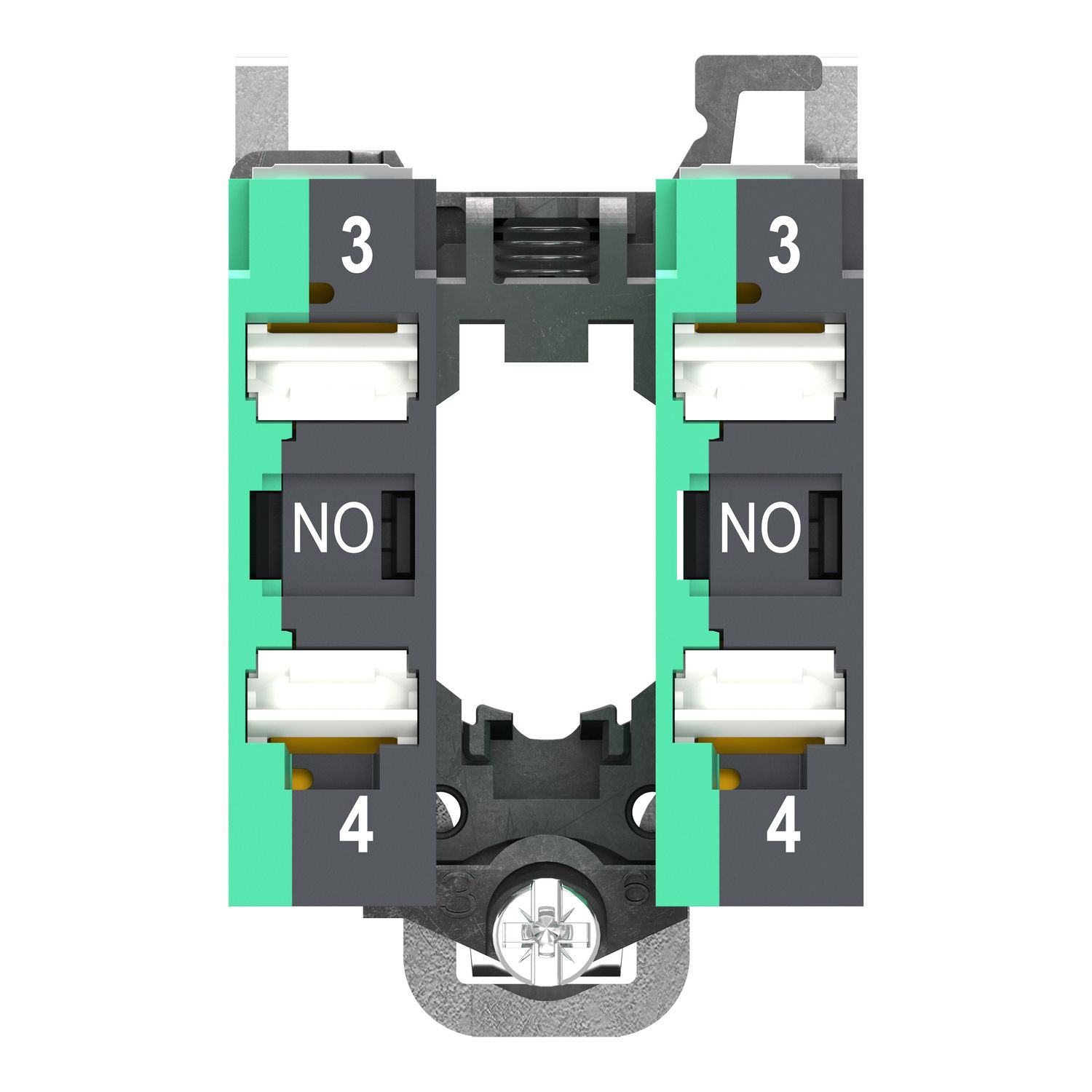 Picture of Complete body contact assembly, Harmony XB4, single contact, with fixing collar, metal, 2 NO, compact push in terminals