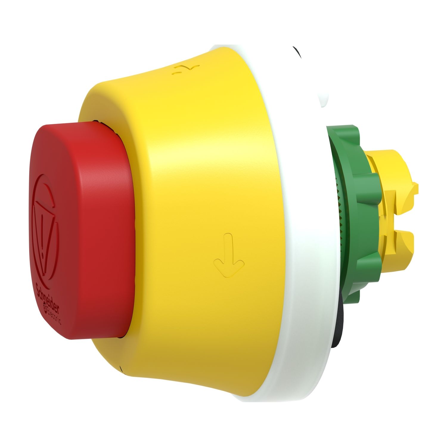 Picture of Antimicrobial Illuminated emergency stop head, Harmony XB5, plastic, red, 22mm, trigger latching turn to release, red LED, 24V AC DC