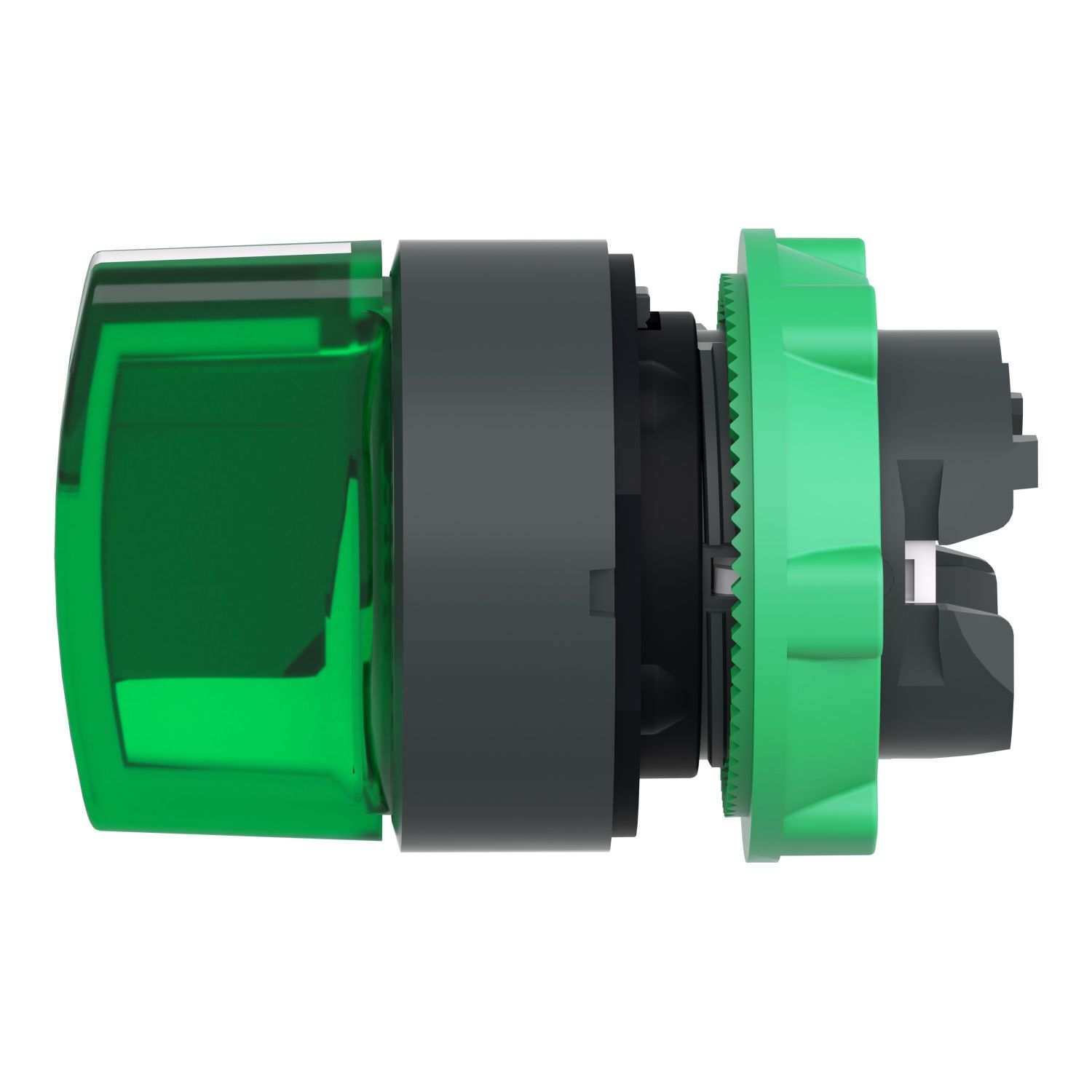 Picture of Head for illuminated selector switch, Harmony XB5, dark grey plastic, green handle, 22mm, universal LED, 3 positions, left to center