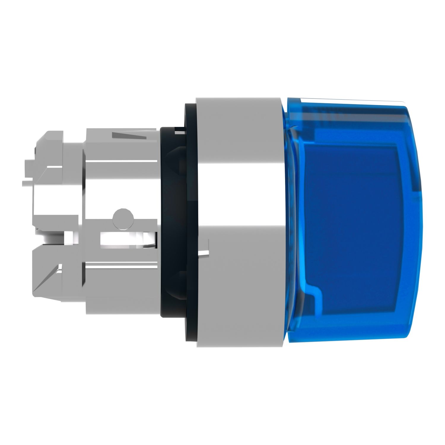 Picture of Head for illuminated selector switch, Harmony XB4, chromium metal, blue handle, 22mm, universal LED, 3 positions,
