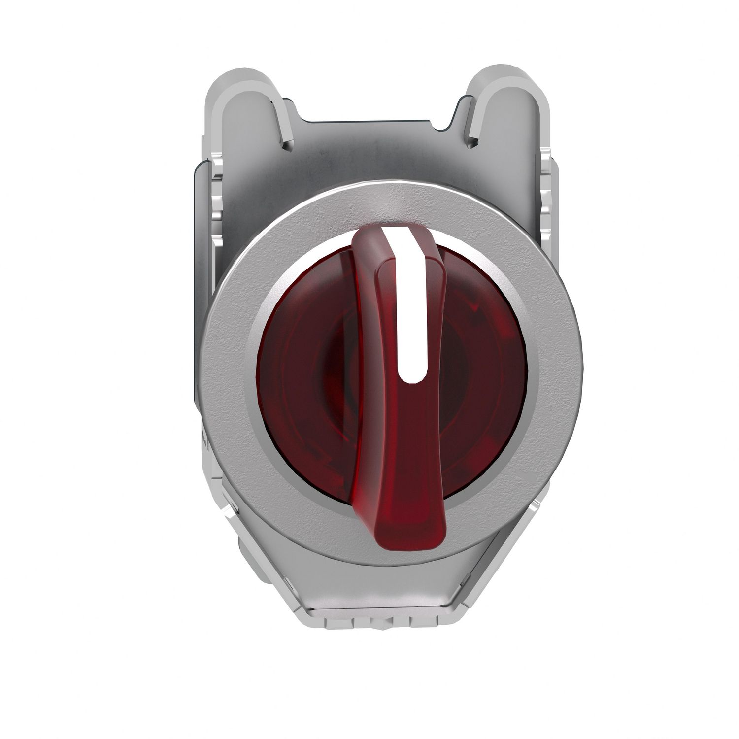 Picture of Head for illuminated selector switch, Harmony XB4, metal, red handle, flush mounted, 30mm, universal LED, 3 positions