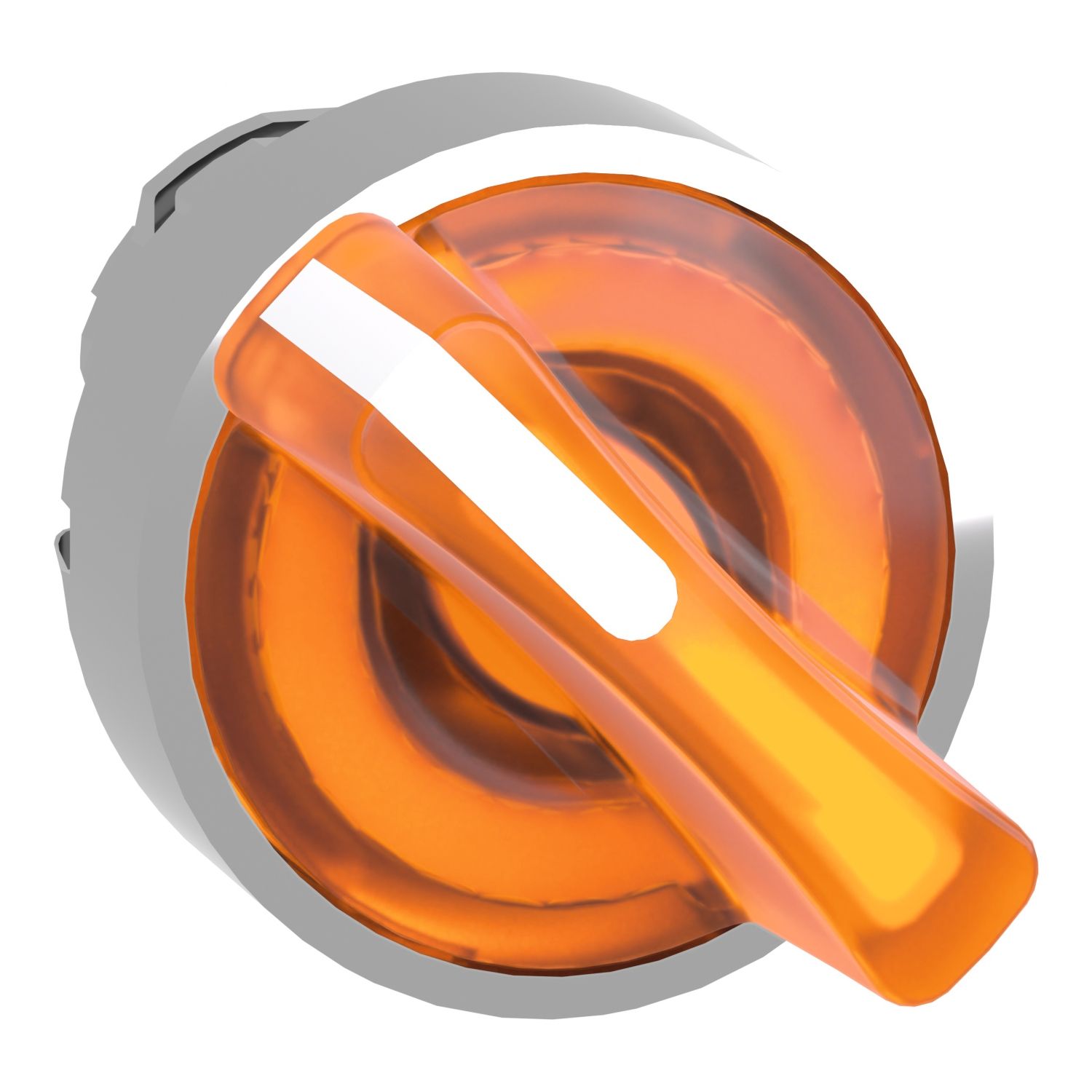 Picture of Head for illuminated selector switch, Harmony XB4, chromium metal, orange handle, 22mm, universal LED, 2 positions,