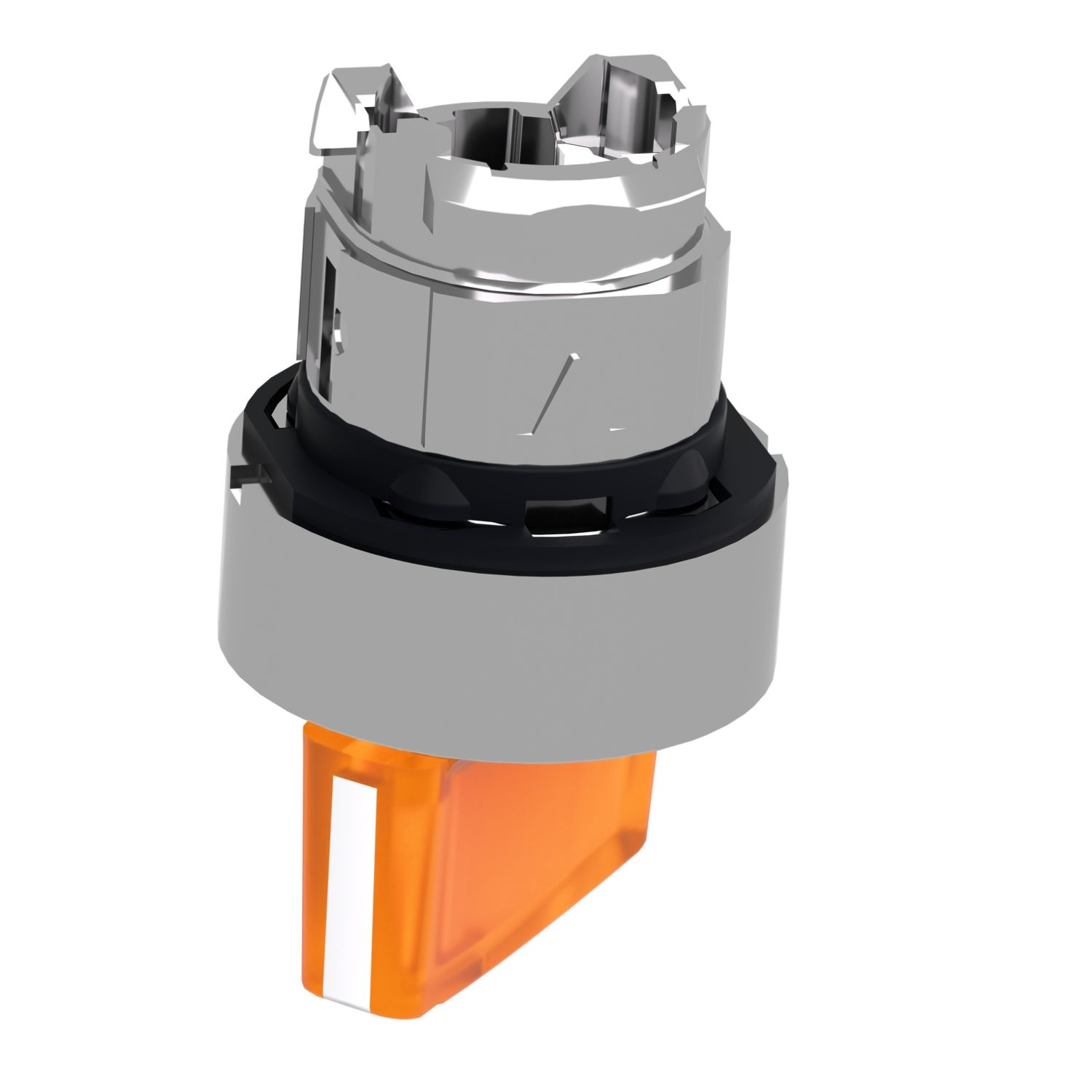 Picture of Head for illuminated selector switch, Harmony XB4, chromium metal, orange handle, 22mm, universal LED, 2 positions,
