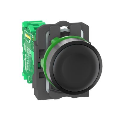 Picture of Wireless and batteryless transmitter, Harmony XB5R, push button, plastic, black, 22mm, spring return