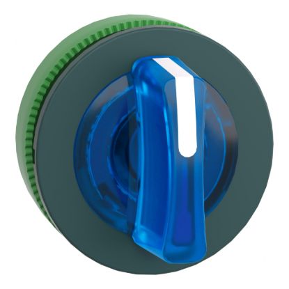 Picture of Head for illuminated selector switch, Harmony XB5, plastic, blue handle, universal LED, 3 positions, left to center