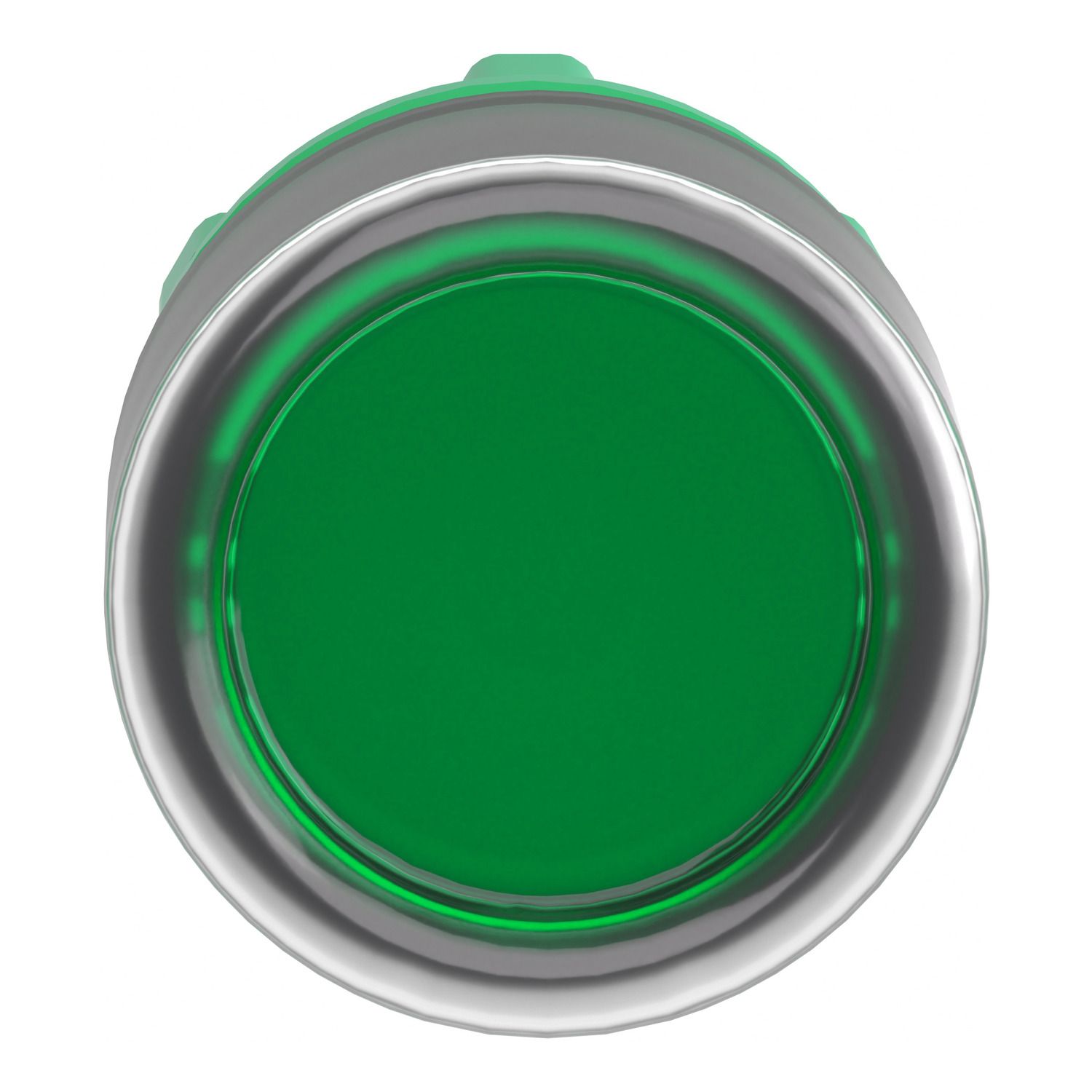 Picture of Head for illuminated push button, Harmony XB5, plastic, green flush, 22mm, universal LED, plain lens, clear boot