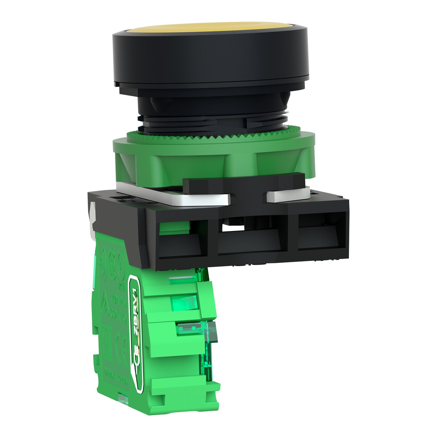 Picture of Wireless and batteryless transmitter, Harmony XB5R, push button, plastic, yellow, 22mm, spring return