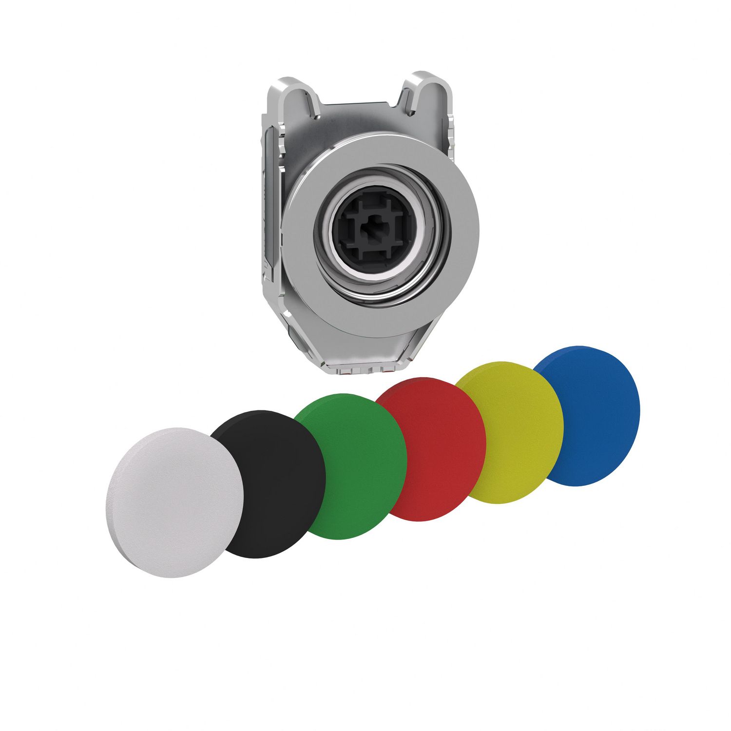 Picture of Head for illuminated push button, Harmony XB4, metal, set of 6 colours, flush caps, 30mm, spring return, unmarked