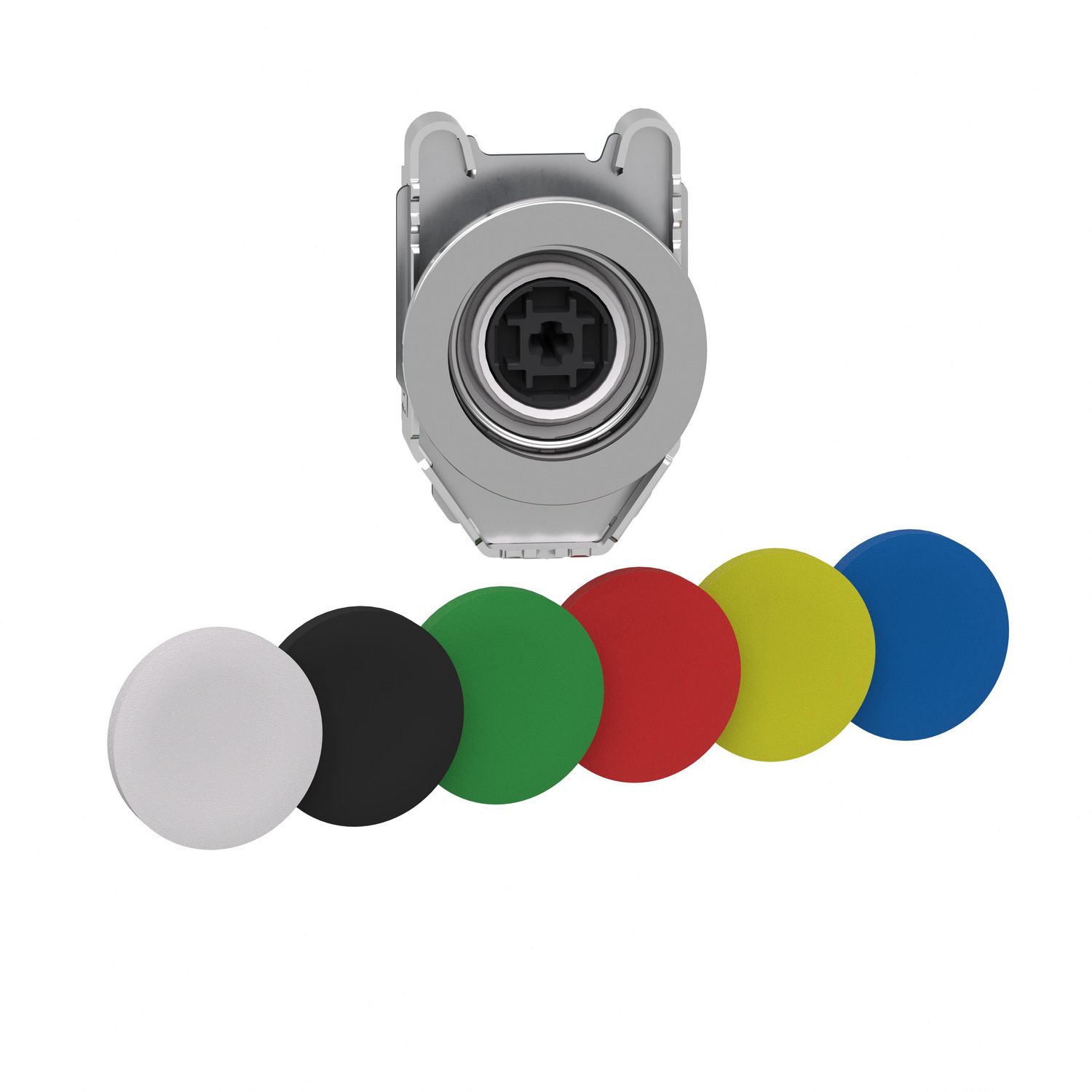 Picture of Head for illuminated push button, Harmony XB4, metal, set of 6 colours, flush caps, 30mm, spring return, unmarked