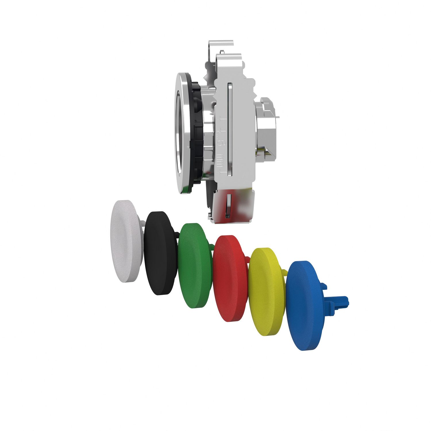 Picture of Head for illuminated push button, Harmony XB4, metal, set of 6 colours, flush caps, 30mm, spring return, unmarked