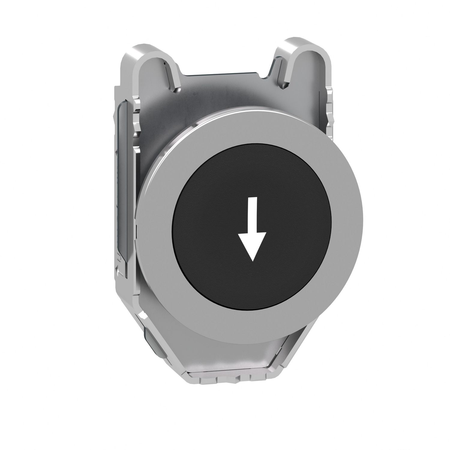 Picture of Flush mounted push button head, Harmony XB4, metal, black, 30mm, spring return, marked DOWN ARROW