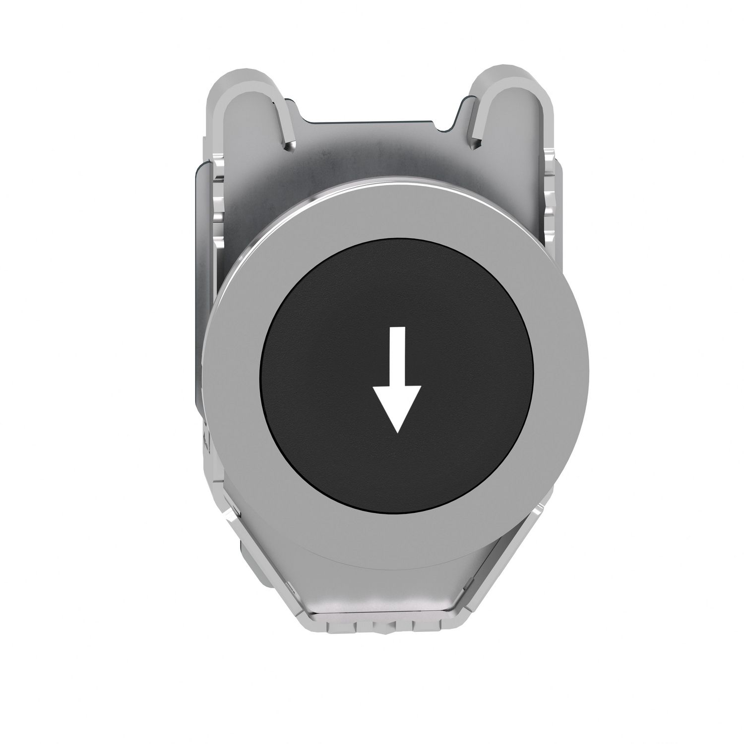 Picture of Flush mounted push button head, Harmony XB4, metal, black, 30mm, spring return, marked DOWN ARROW