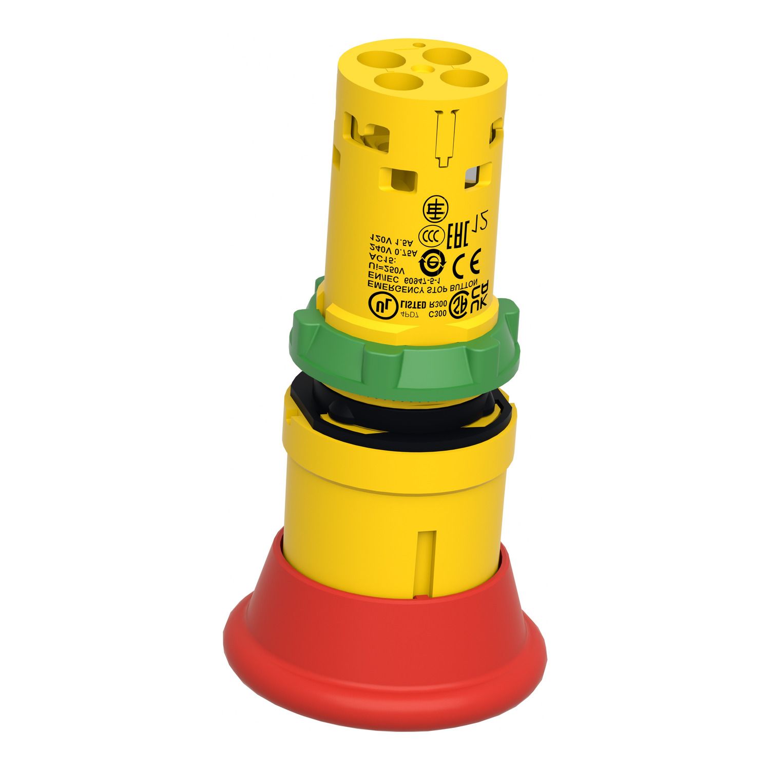 Picture of Emergency stop push button, Harmony XB7, 22mm, red mushroom 40mm, trigger latching pull to release, 1NC