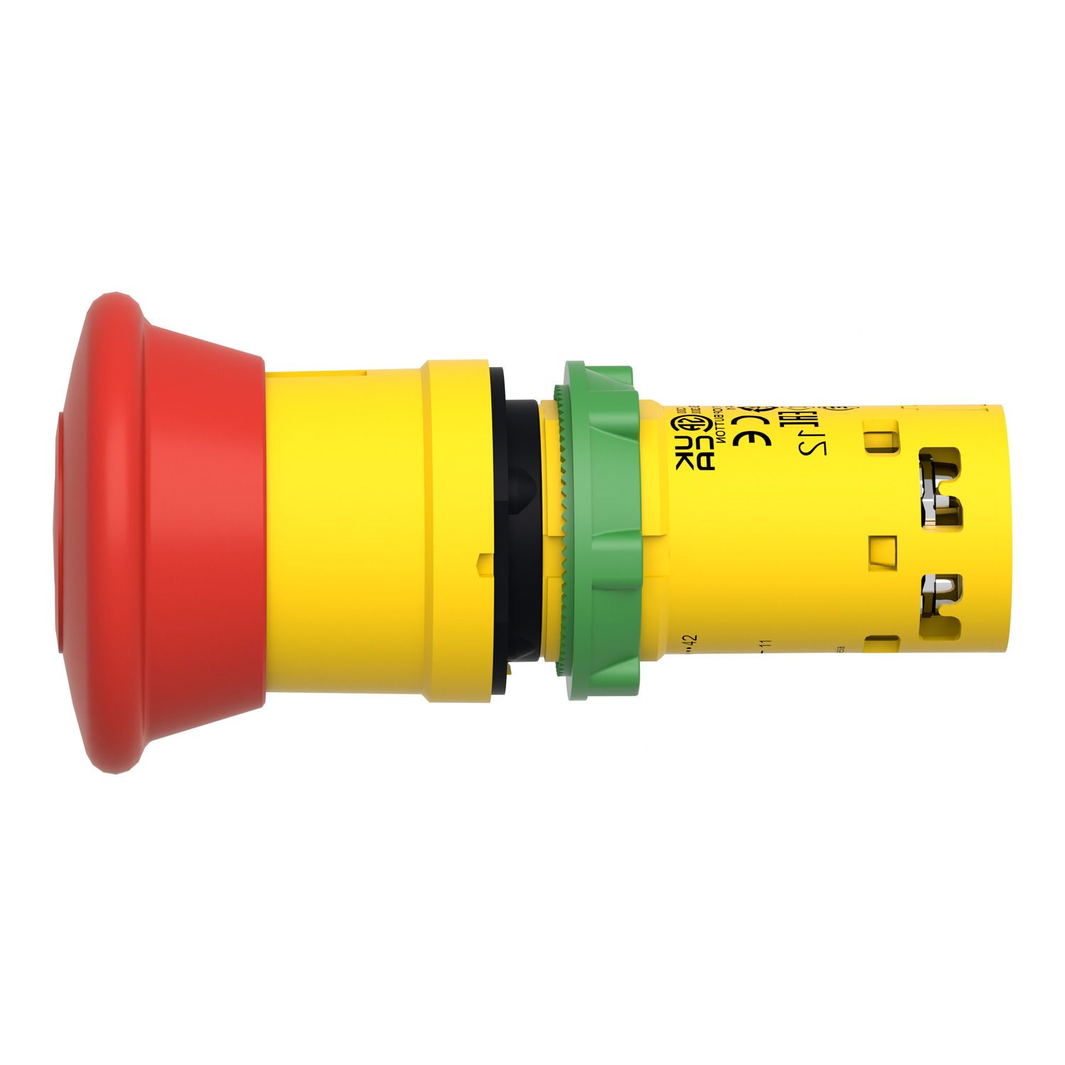 Picture of Emergency stop push button, Harmony XB7, 22mm, red mushroom 40mm, trigger latching pull to release, 1NC