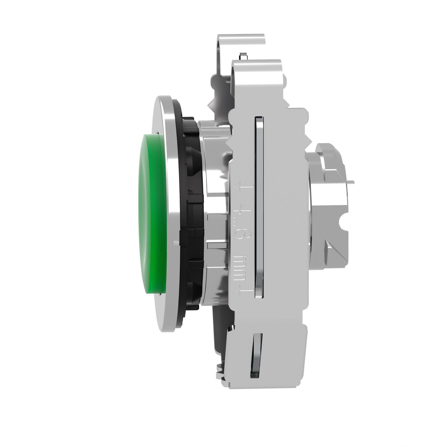Picture of Head for illuminated push button, Harmony XB4, plastic, green projecting, 30mm, universal LED, spring return, plain lens