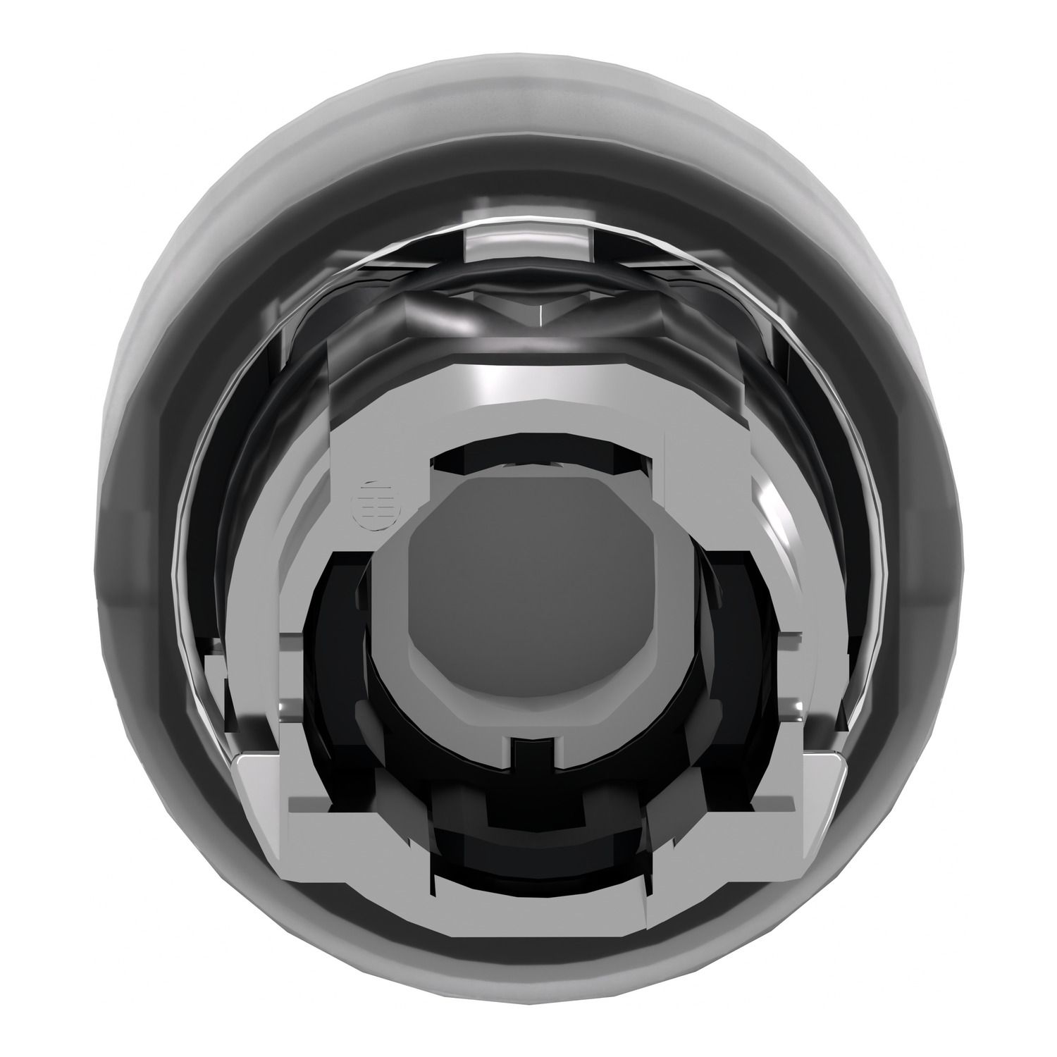 Picture of Head for illuminated push button, Harmony XB4, metal, blue flush, 22mm, universal LED, spring return, clear boot