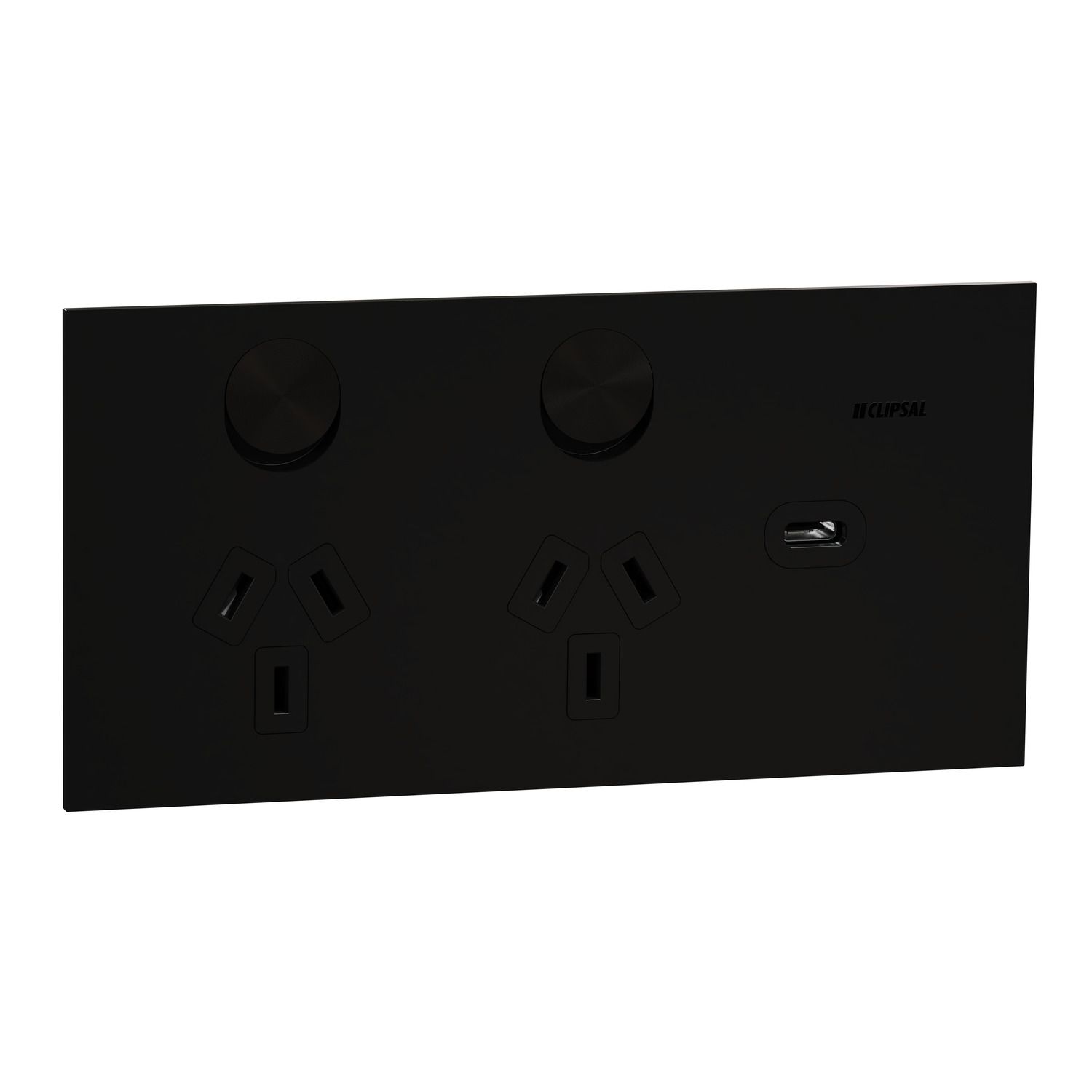 Picture of Double Switch Power Point, Clipsal Solis T Series, with USB C Charger, Horizontal Mount, 230V-240V, 10A