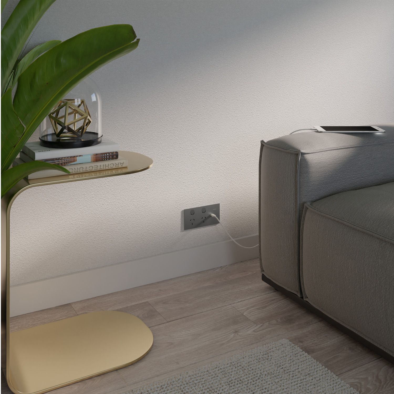 Picture of Double Switch Power Point, Clipsal Solis T Series, with USB C Charger, Horizontal Mount, 230V-240V, 10A