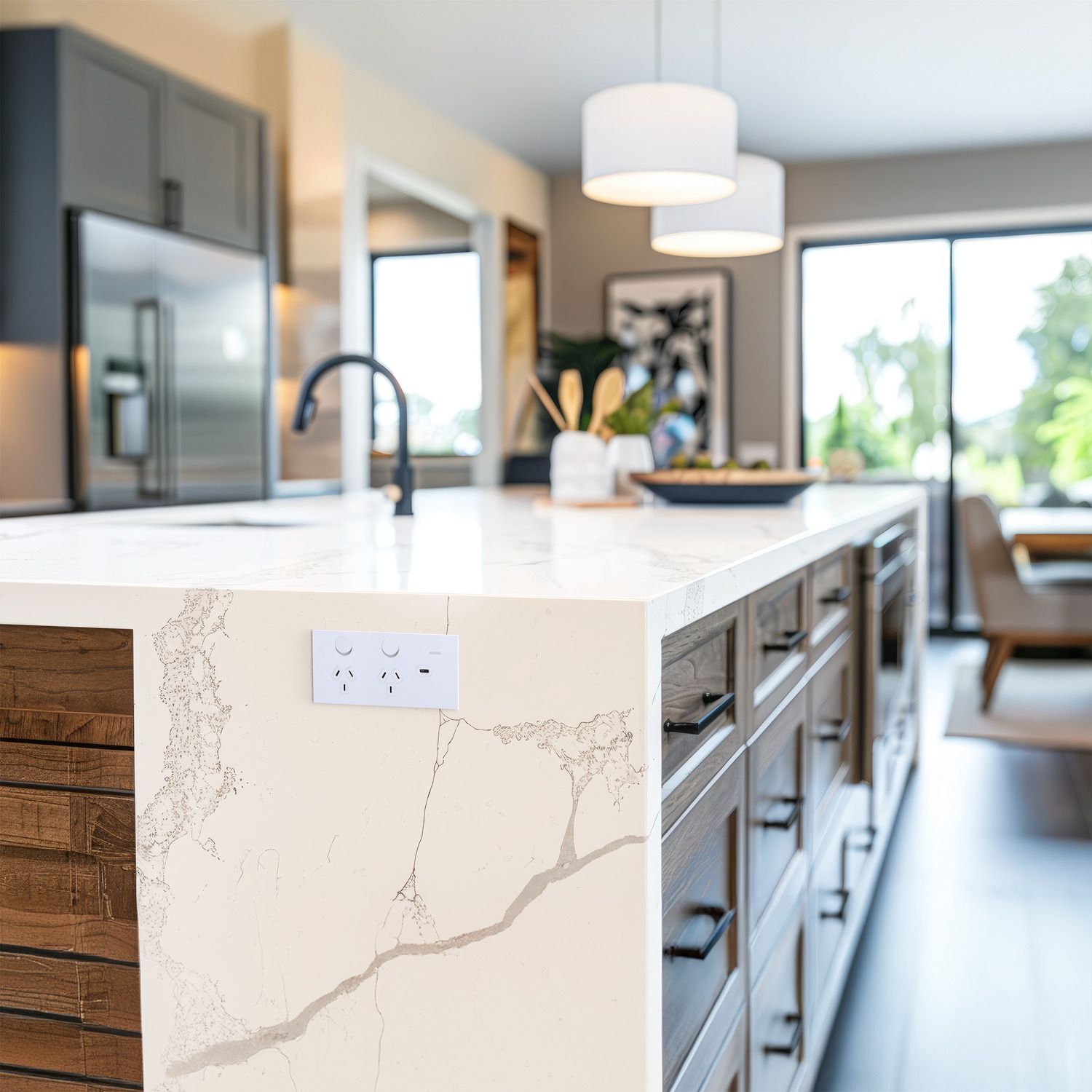 Picture of Double Switch Power Point, Clipsal Solis T Series, with USB C Charger, Horizontal Mount, 230V-240V, 10A