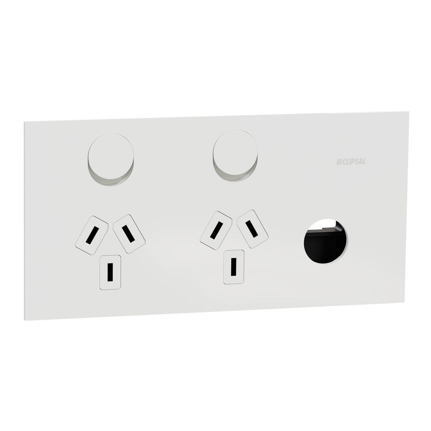 Picture of Double Switch Power Point, Clipsal Solis T Series, Horizontal Mount, 230V-240V, 10A, Removable Extra Switch