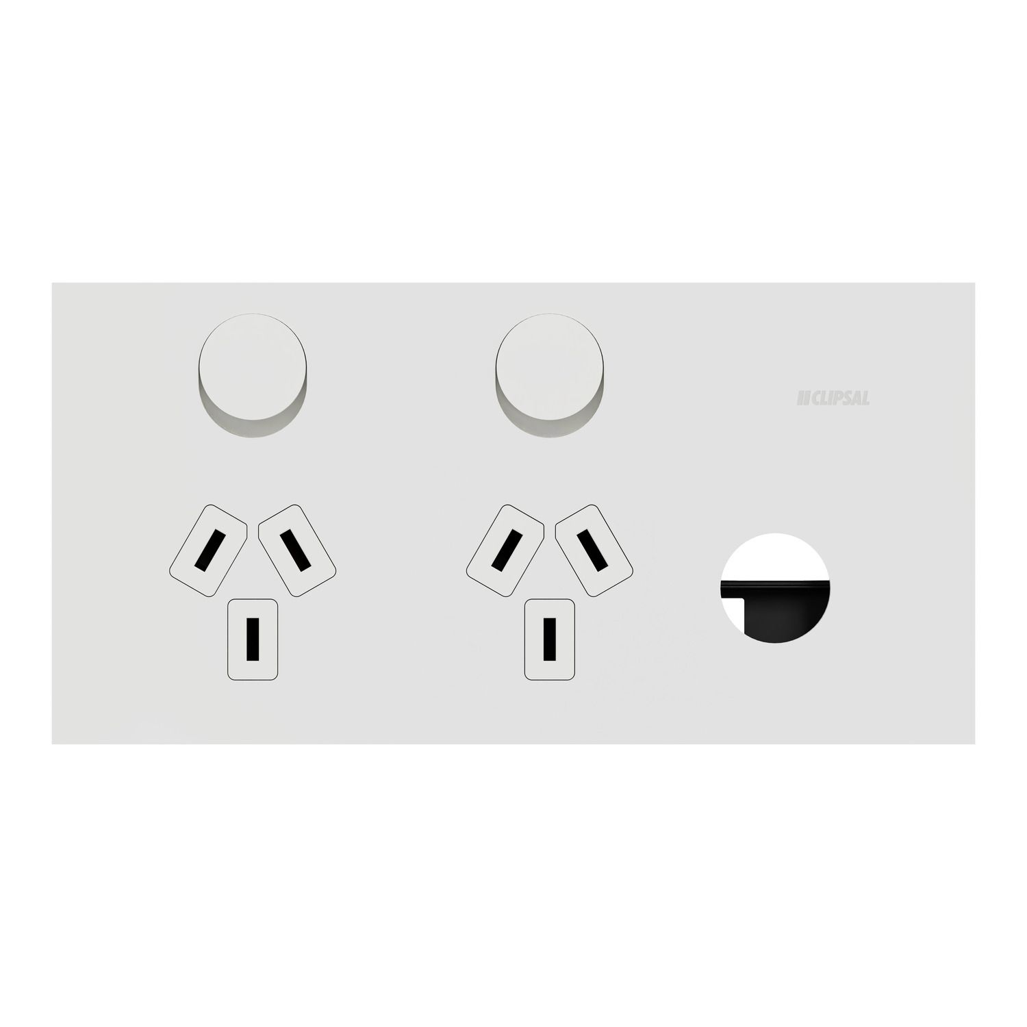 Picture of Double Switch Power Point, Clipsal Solis T Series, Horizontal Mount, 230V-240V, 10A, Removable Extra Switch