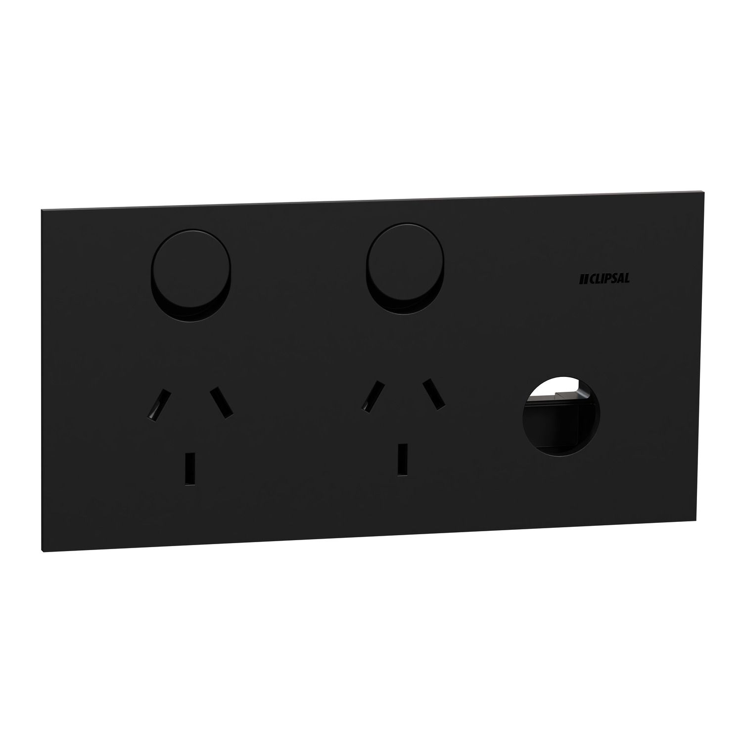 Picture of Double Switch Power Point, Clipsal Solis, Horizontal Mount, 230V-240V, 10A, Removable Extra Switch