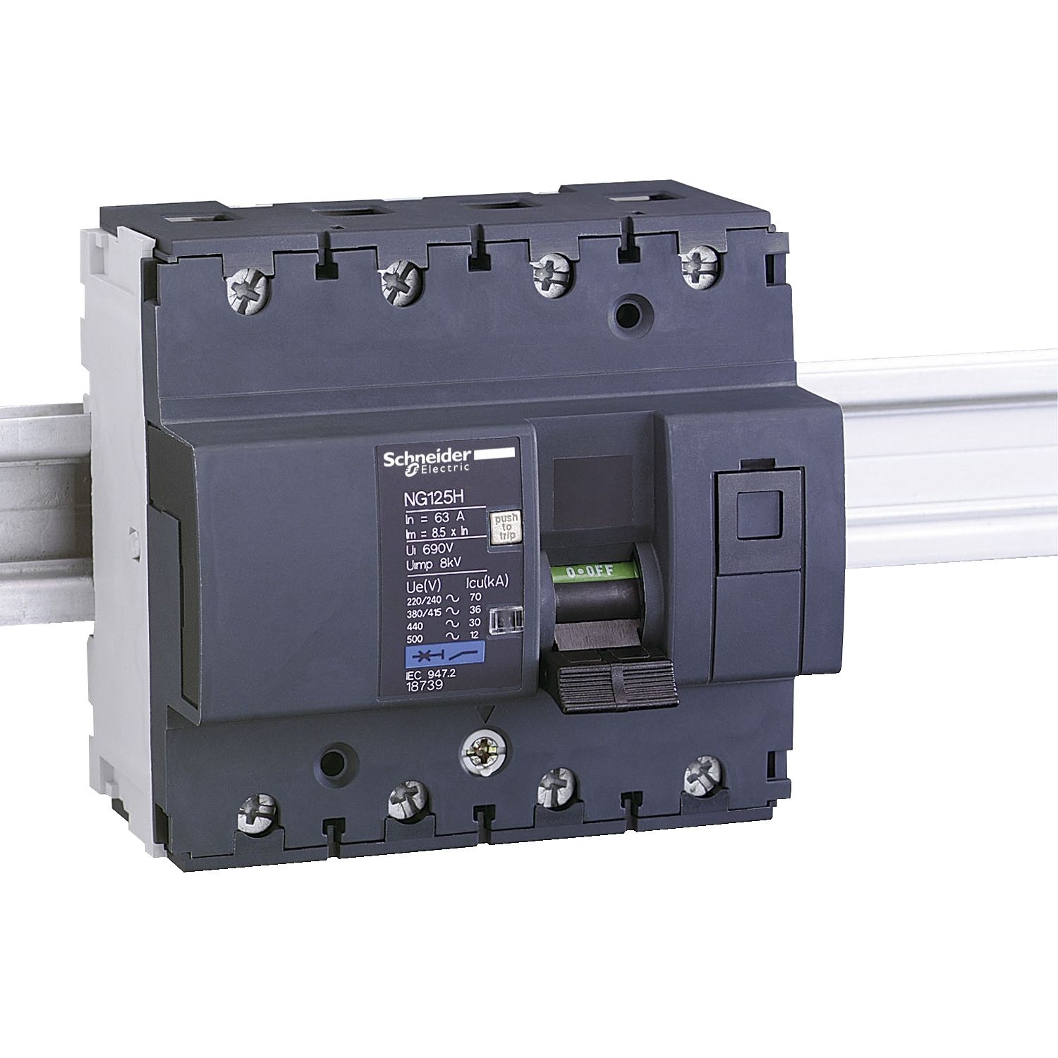 Picture of Miniature circuit breaker (MCB), Acti9 NG125H, 4P, 63A, C curve, 36kA (IEC/EN 60947-2)