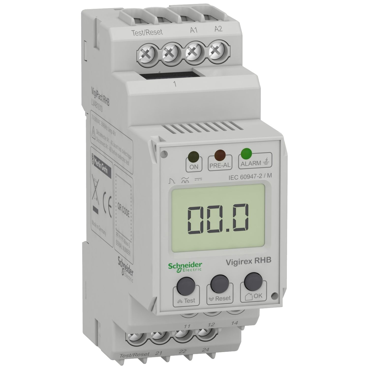 Picture of Residual current protection relay, VigiPacT RHB, B type, 30mA-3A, 100-250VAC/DC, DIN rail mounting