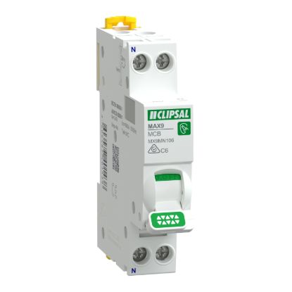 Picture of Miniature Circuit Breaker, Max9, 1P+N, 6A, C curve, 6000A