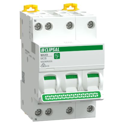 Picture of Miniature Circuit Breaker, Max9, 3P+N, 6A, C curve, 6000A