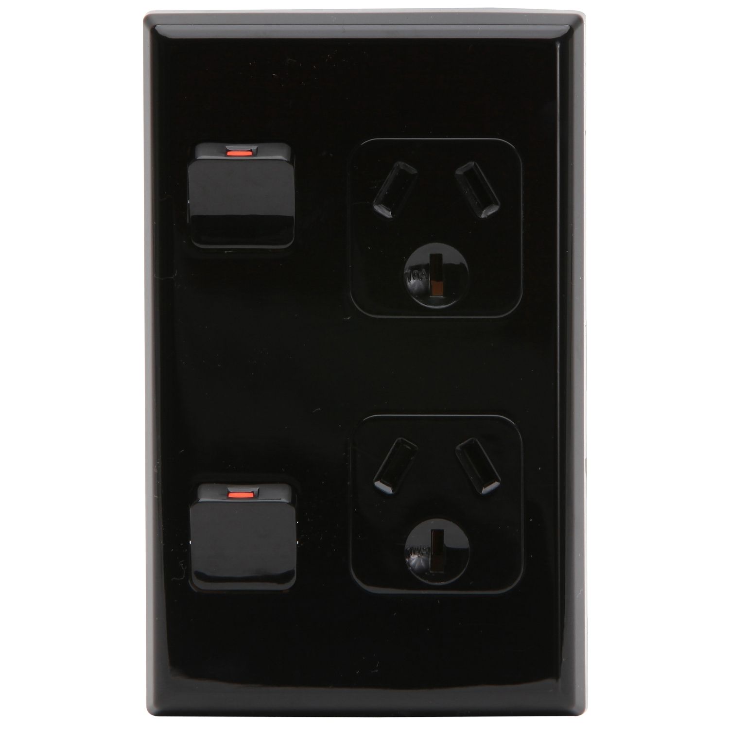 Picture of Socket Outlet 600 Series - Twin switched - Assembled - Vertical - 250 V - 10 A - Black