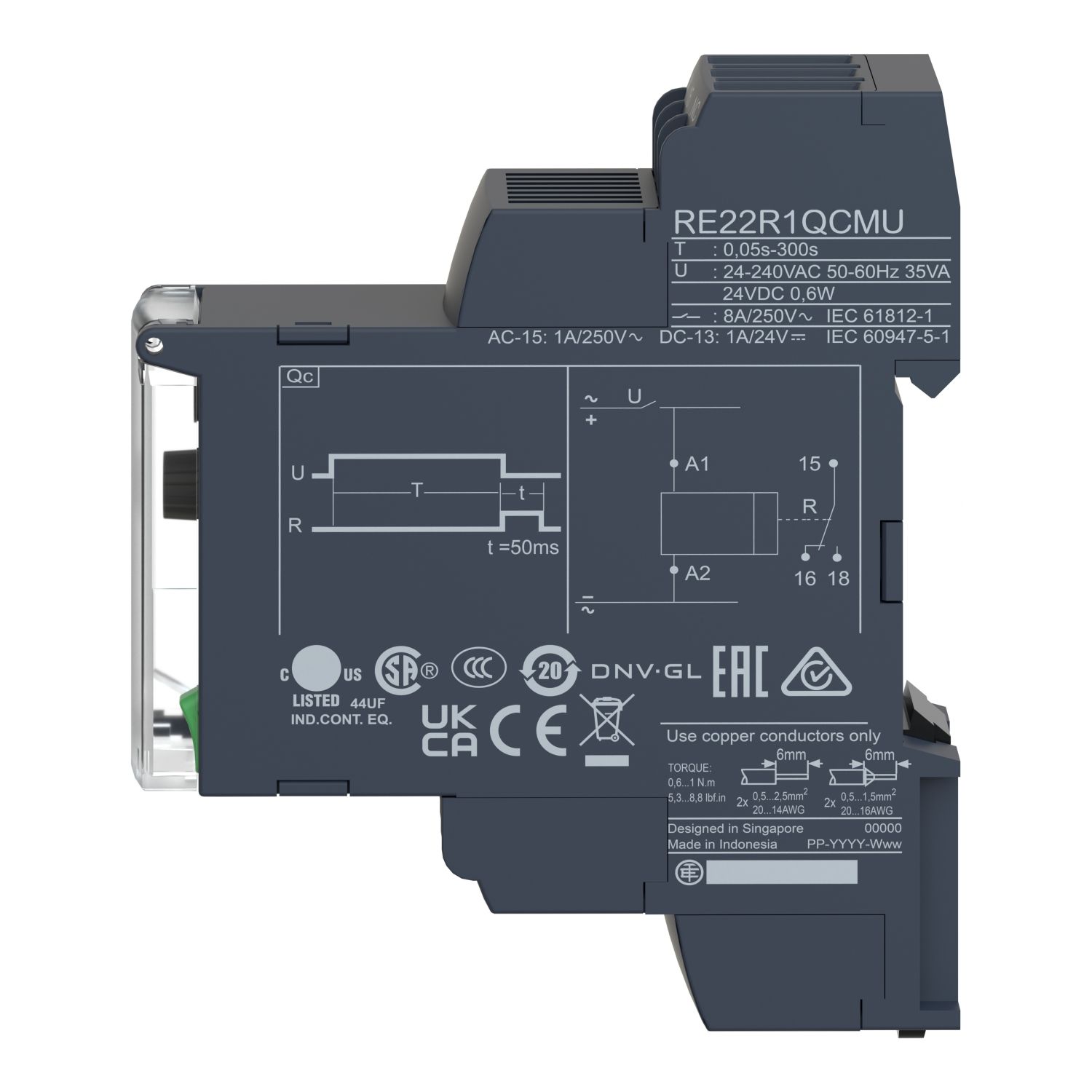Picture of single function relay, Harmony Timer Relays, 8A, 1 CO, 0.05sâ€¦300s, star delta, 24V DC or 24...240V AC DC