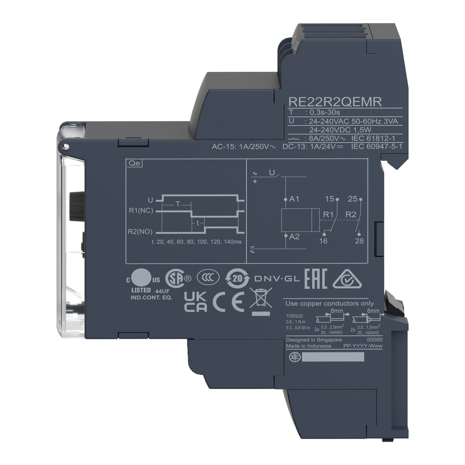 Picture of single function relay, Harmony Timer Relays, 8A, 2CO, 0.3sâ€¦30s, star delta, 24...240V AC DC