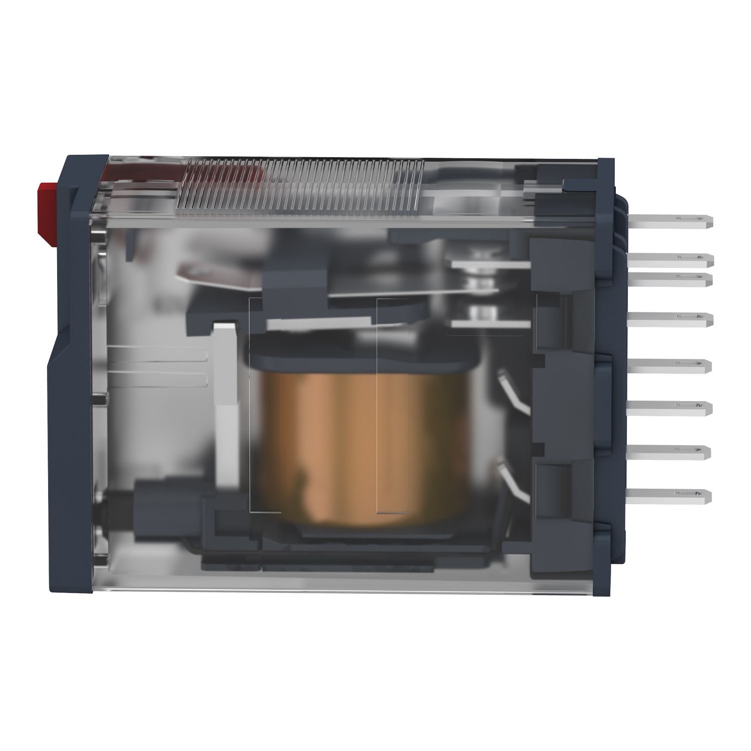 Picture of miniature plug in relay, Harmony Electromechanical Relays, 12A, 2CO, lockable test but to n, 24V AC