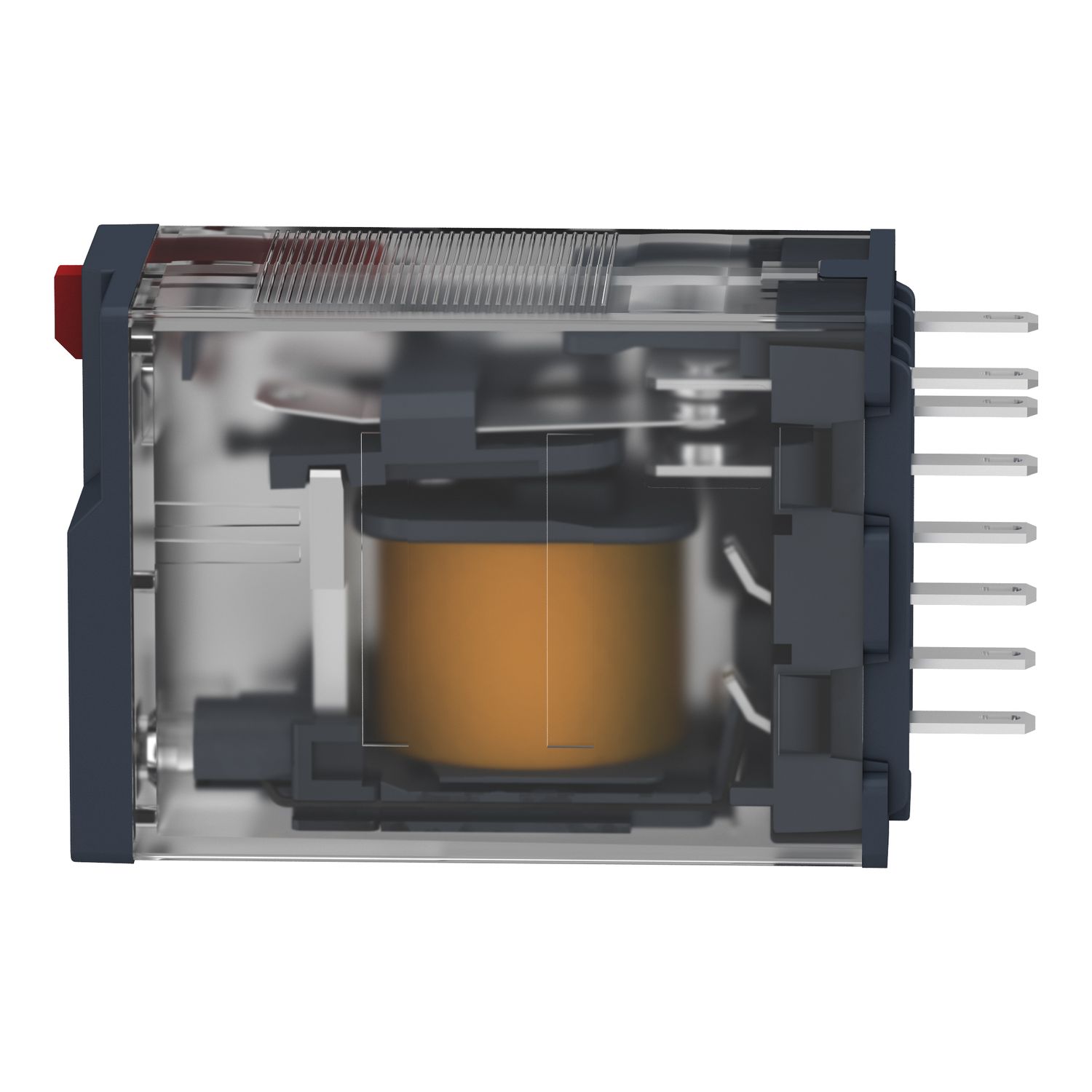 Picture of miniature plug in relay, Harmony Electromechanical Relays, 12A, 2CO, with LED, lockable test but to n, 230V AC