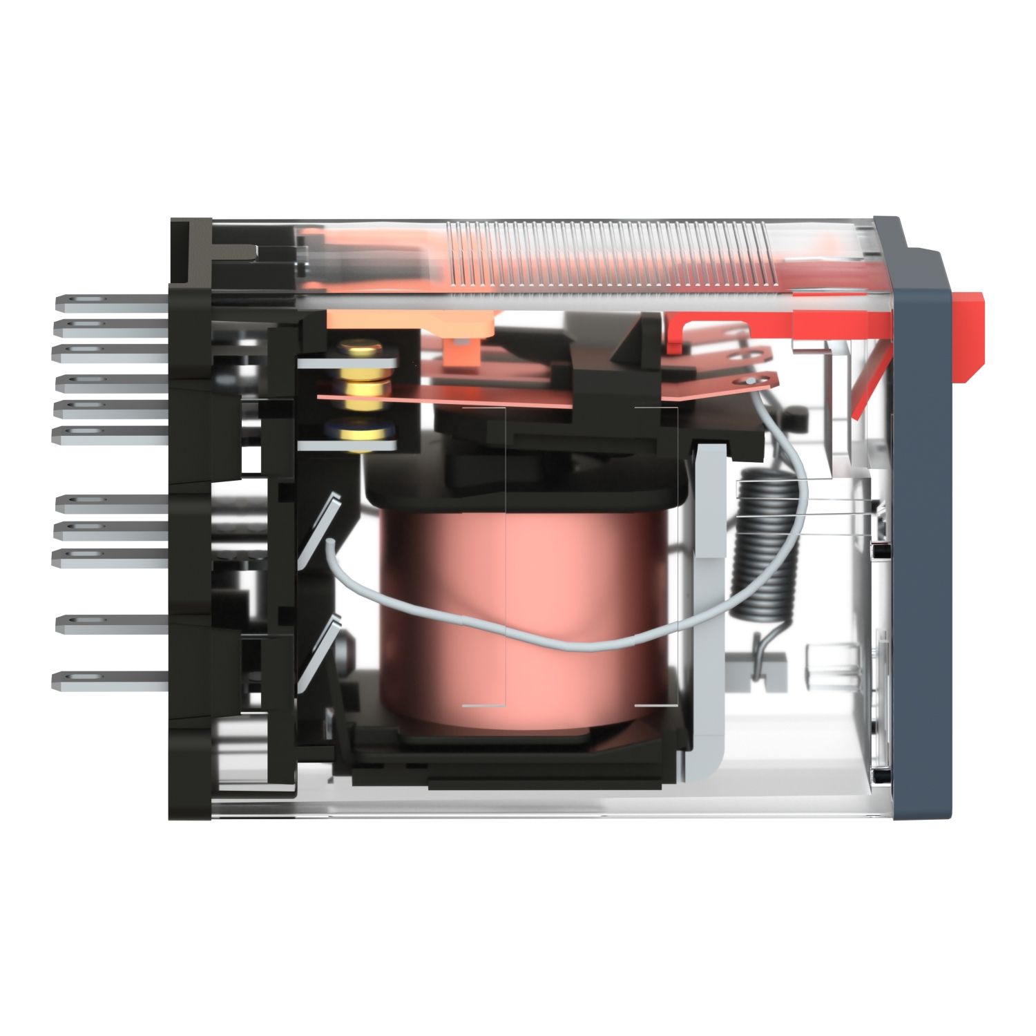 Picture of miniature plug in relay, Harmony Electromechanical Relays, 10A, 3CO, lockable test but to n, 230V AC