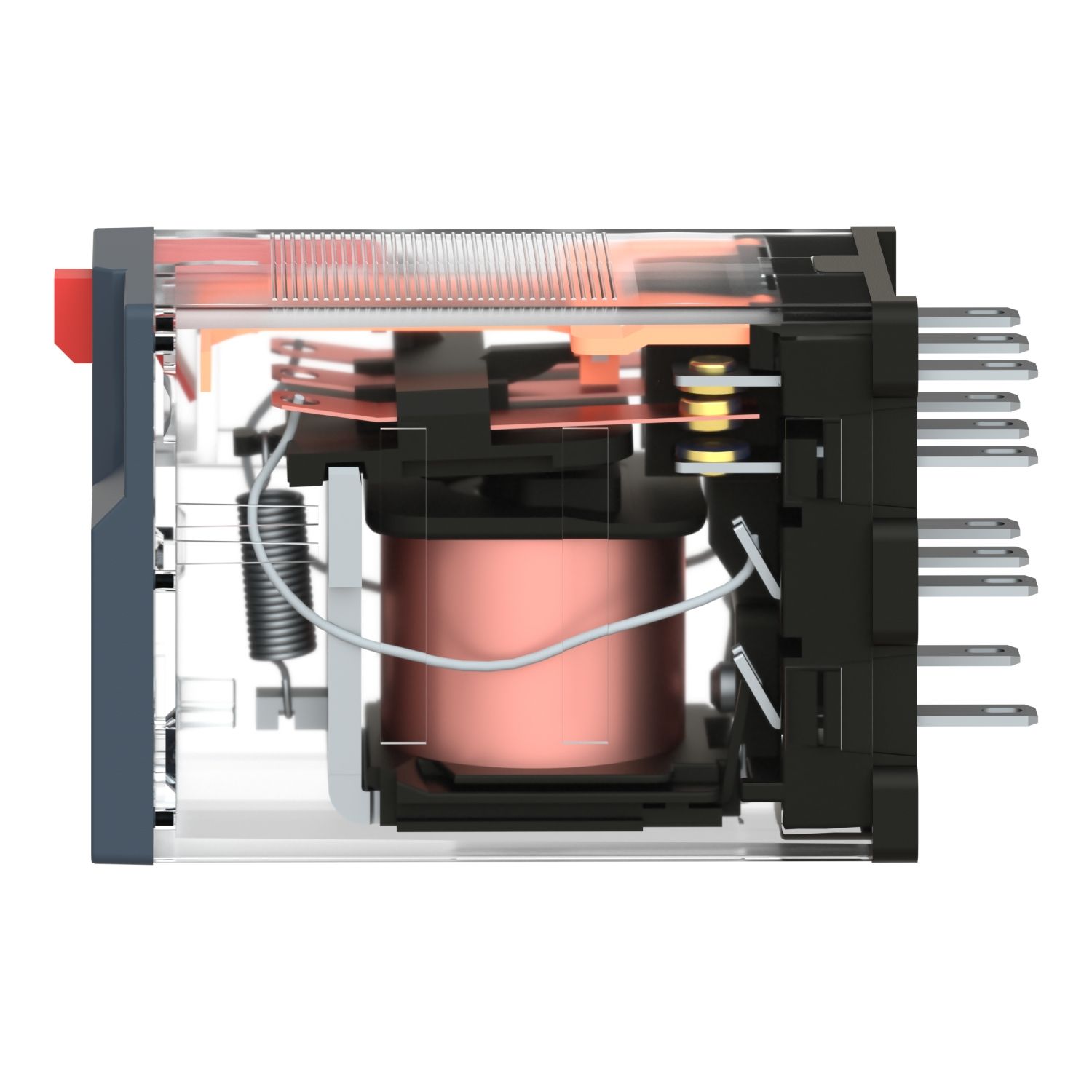 Picture of miniature plug in relay, Harmony Electromechanical Relays, 10A, 3CO, lockable test but to n, 230V AC