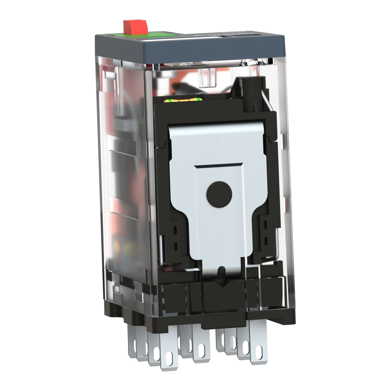 Picture of miniature plug in relay, Harmony Electromechanical Relays, 10A, 3CO, with LED, lockable test but to n, 120V AC
