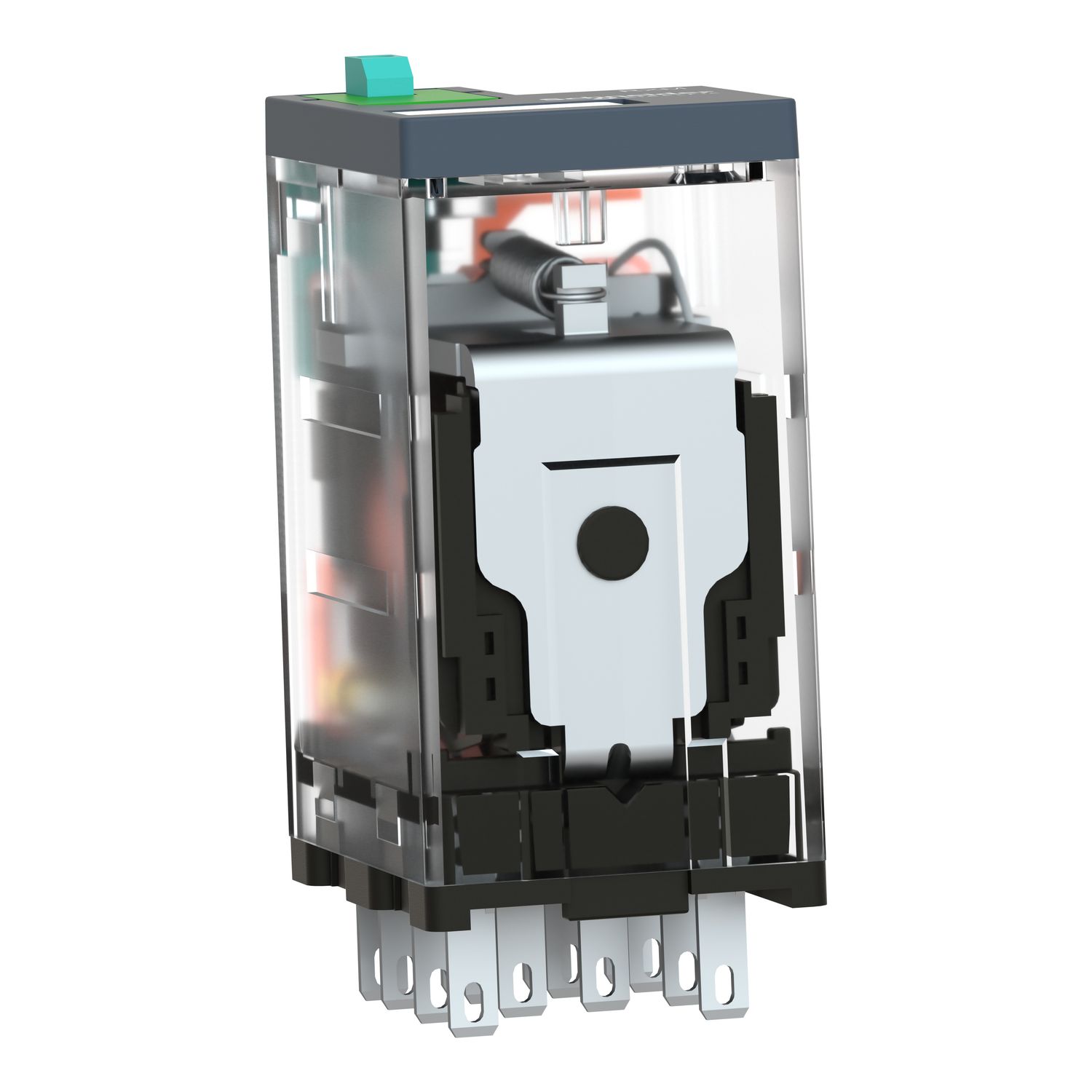 Picture of miniature plug in relay, Harmony Electromechanical Relays, 6A, 4CO, lockable test but to n, 24V DC