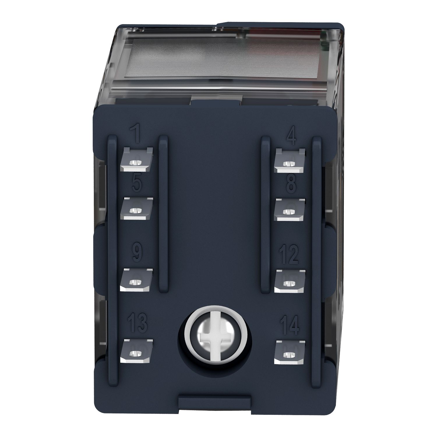 Picture of miniature plug in relay, Harmony Electromechanical Relays, 6A, 4CO, lockable test but to n, 230V AC