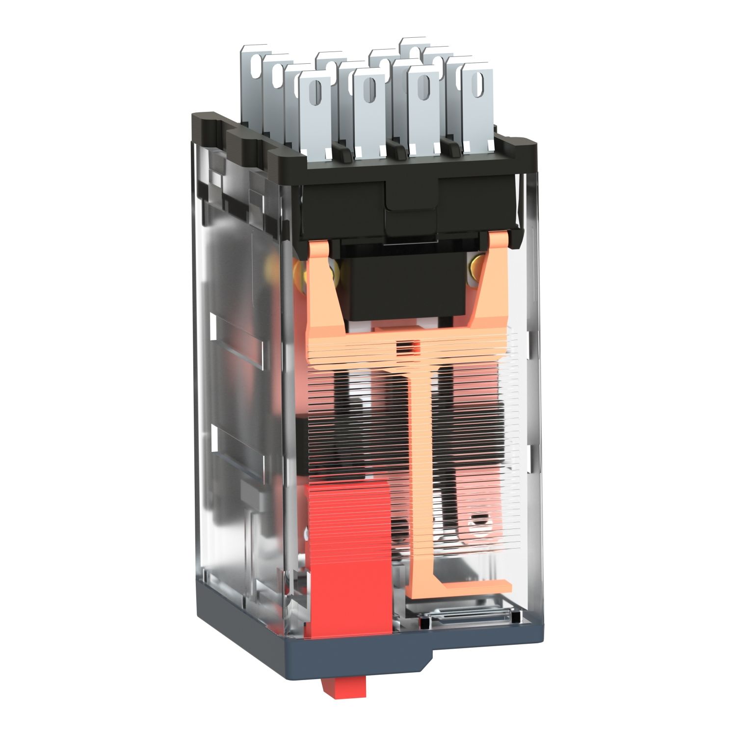 Picture of miniature plug in relay, Harmony Electromechanical Relays, 6A, 4CO, with LED, lockable test but to n, 24V AC