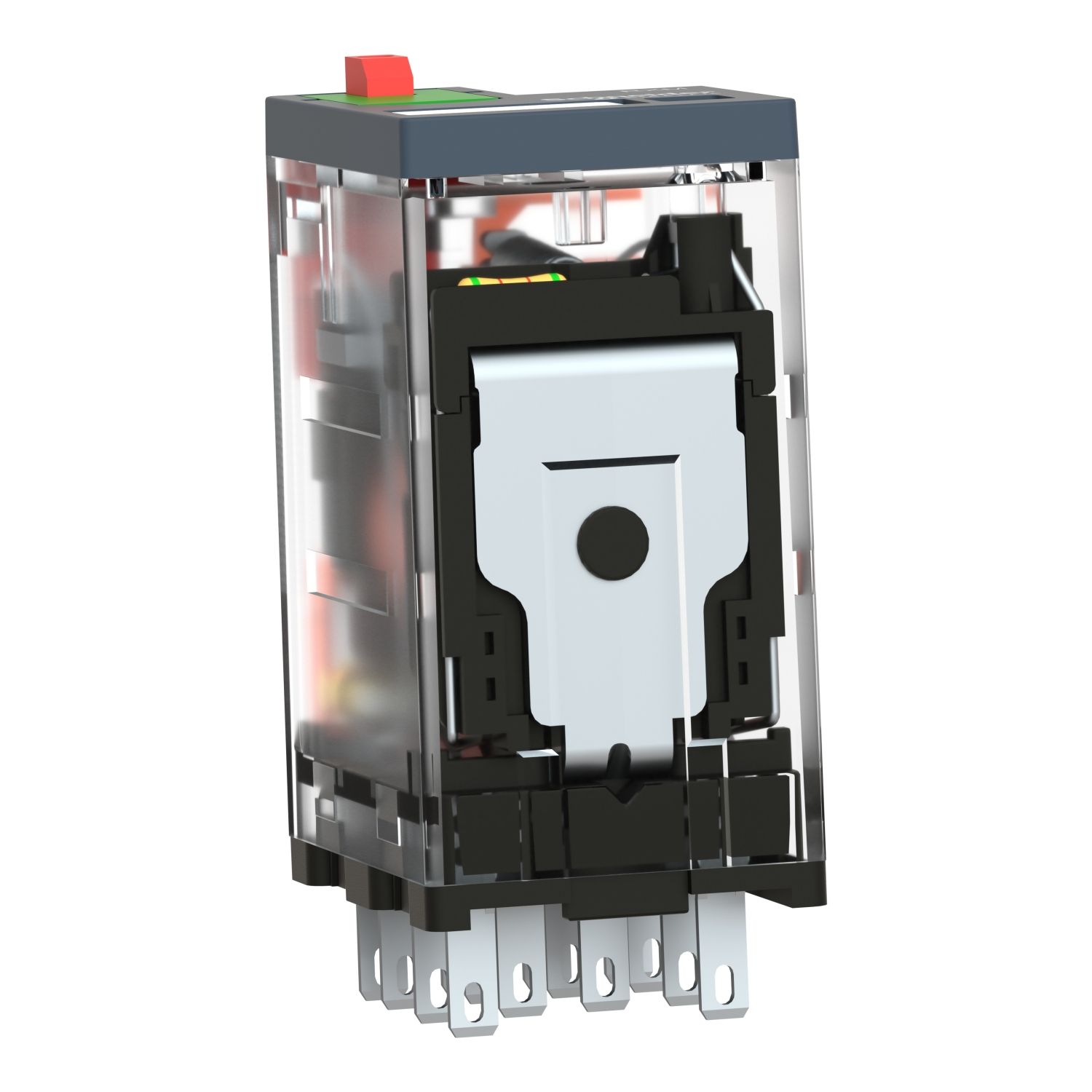 Picture of miniature plug in relay, Harmony Electromechanical Relays, 6A, 4CO, with LED, lockable test but to n, 48V AC