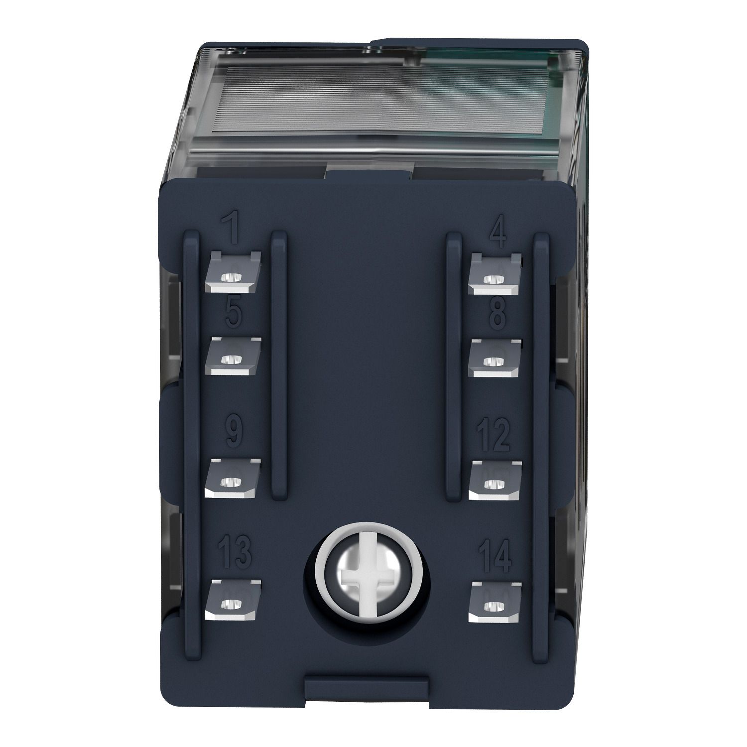 Picture of miniature plug in relay, Harmony Electromechanical Relays, 6A, 4CO, with LED, lockable test but to n, 12V DC