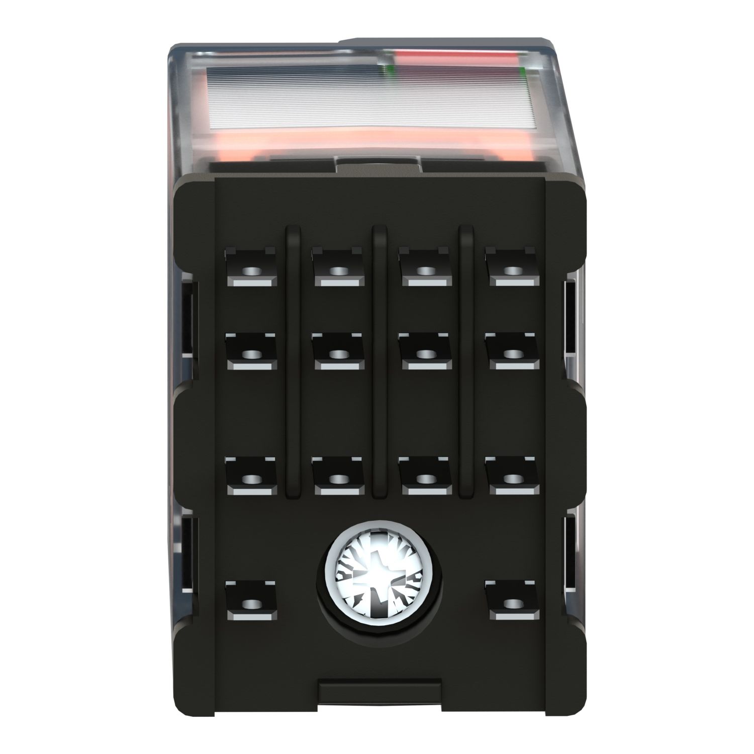 Picture of miniature plug in relay, Harmony Electromechanical Relays, 3A, 4CO, with LED, lockable test but to n, 230V AC