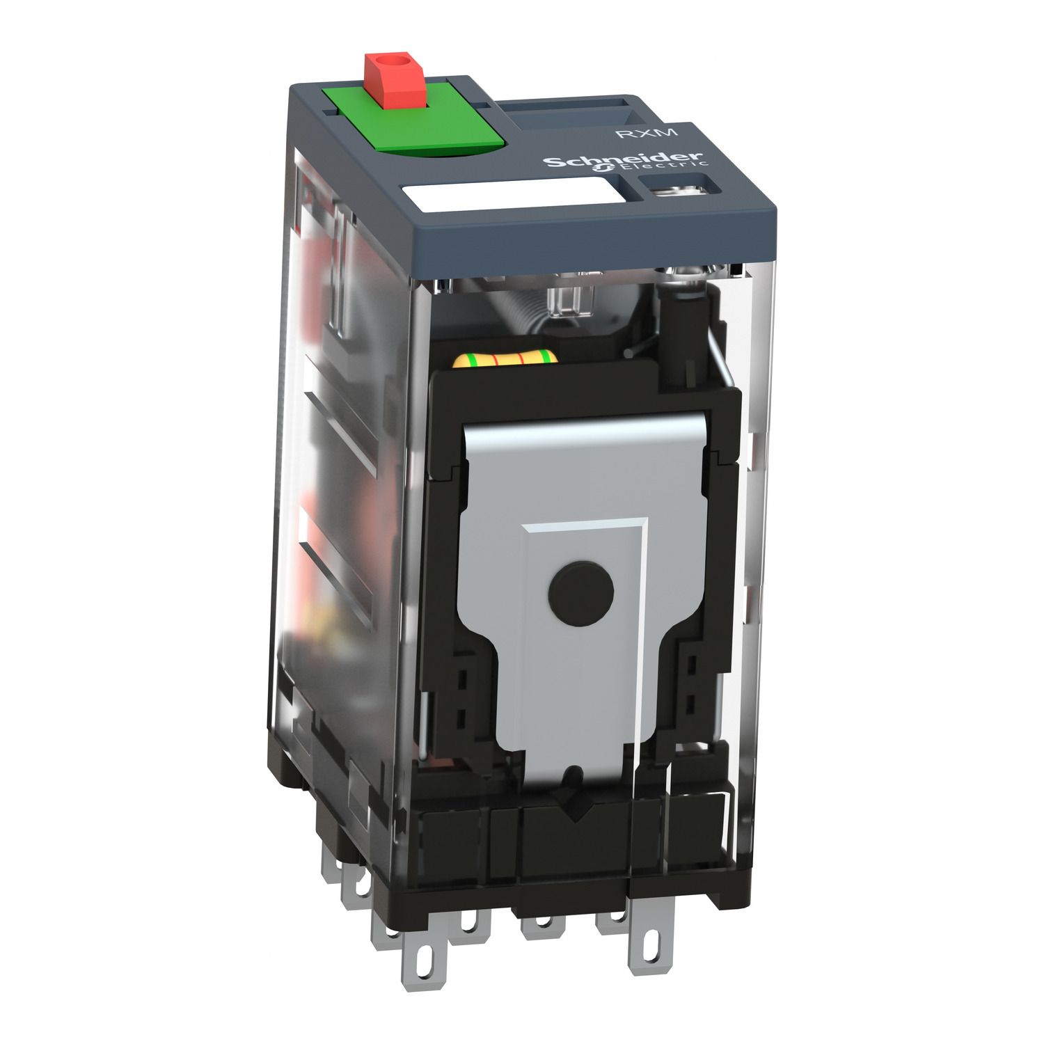 Picture of miniature plug in relay, Harmony Electromechanical Relays, 3A, 4CO, with LED, lockable test but to n, 230V AC