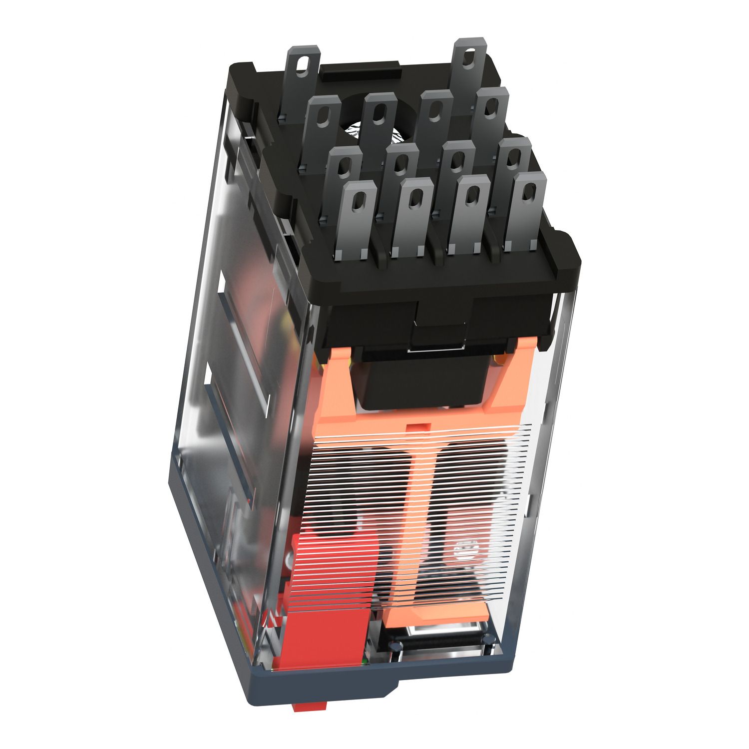 Picture of miniature plug in relay, Harmony Electromechanical Relays, 3A, 4CO, with LED, lockable test but to n, 230V AC