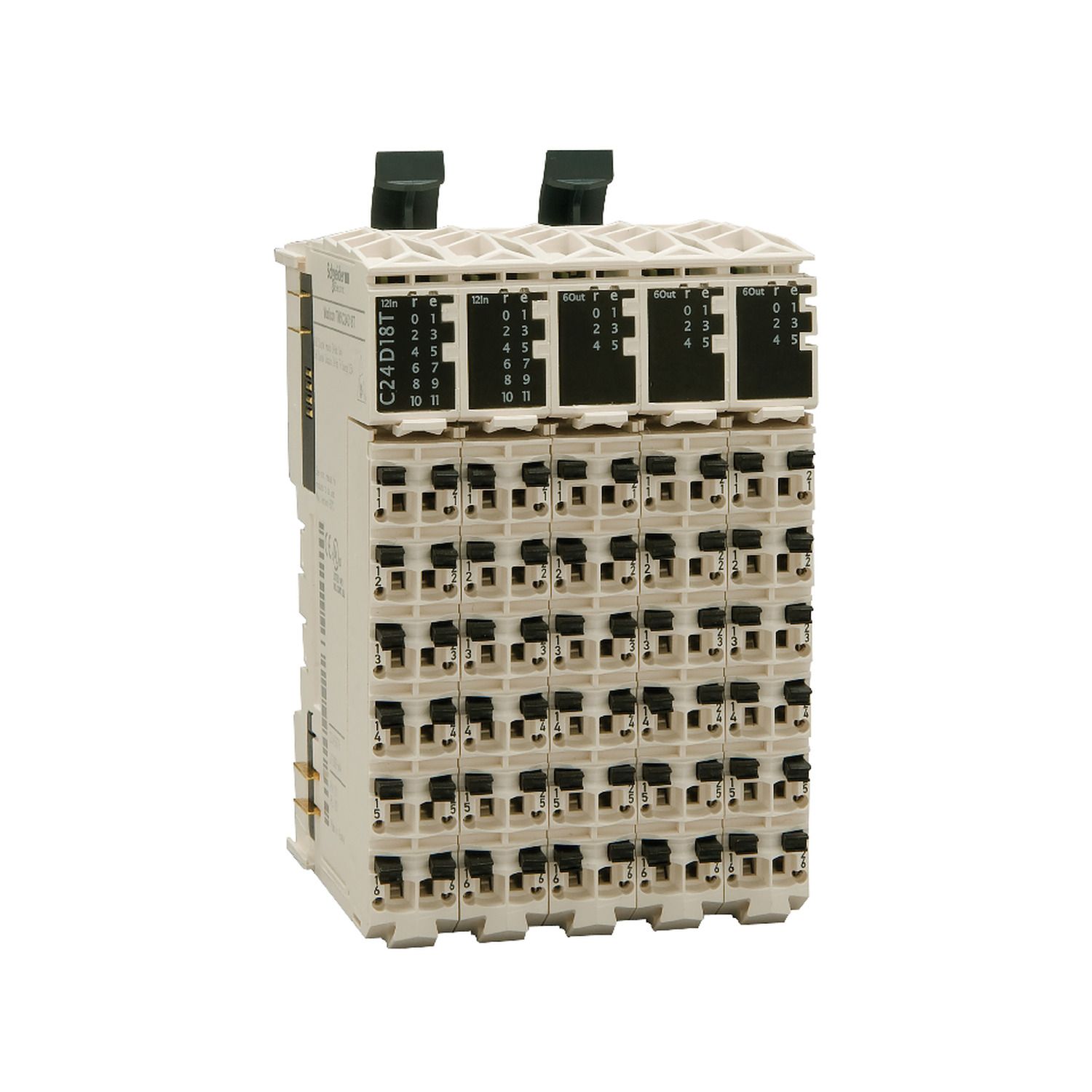 Picture of compact IO expansion block, Modicon TM5, 20 IO, 12 DI, 8 DO, transistor