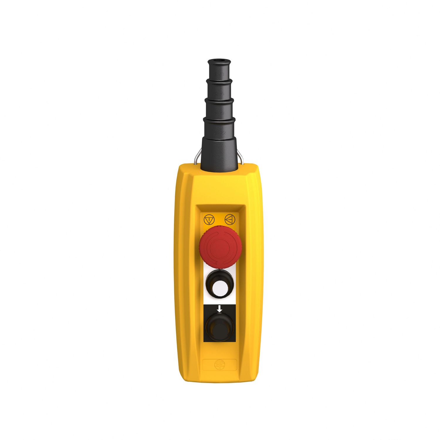 Picture of Pendant control station, Harmony XAC, plastic, yellow, 2 push buttons, 1 emergency stop