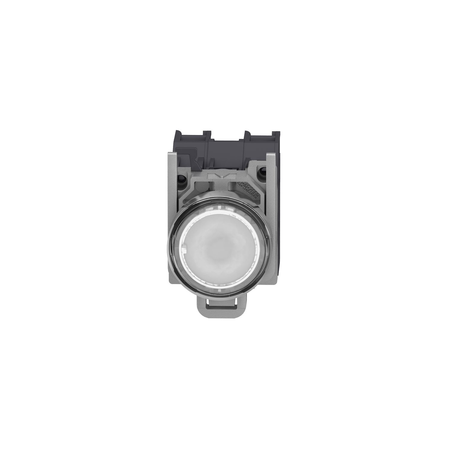 Picture of Complete illuminated push button, Harmony XB4 - ATEX D, metal, white flush, 22mm, spring return, booted, 1NO, 24...254V AC/DC